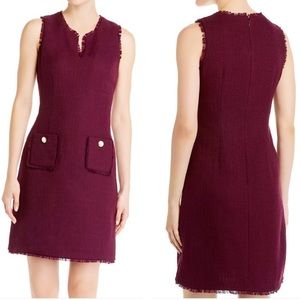 Karl Lagerfeld Tonal Tweed Pocket Dress Maroon Red size 12